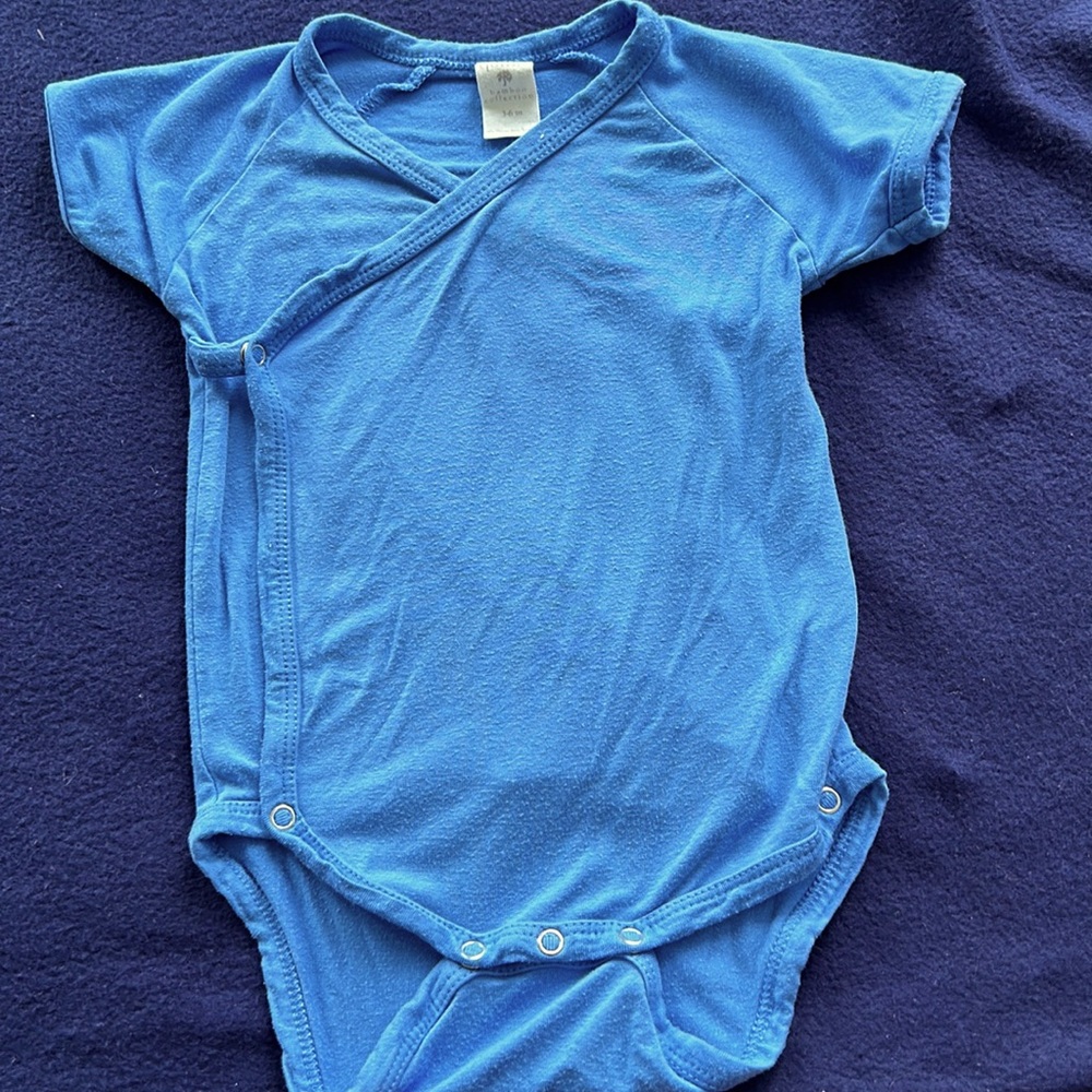 Kate Quinn bamboo collection onesie kimono style adaptive bodysuit top blue 3/6m